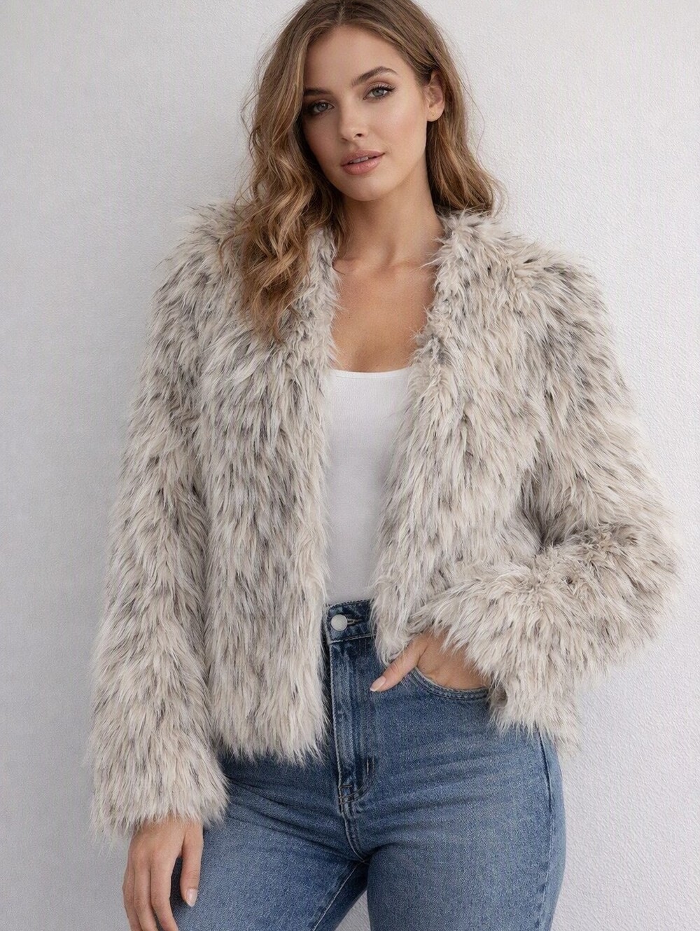 Me Jane Faux Fur Jacket Women's Large Satin Lined Hook Closure Chic New York
